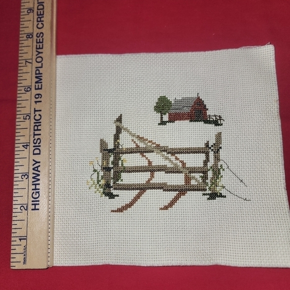 Cross-stitch hand-made "farm scene." Just needs frame. - Picture 2 of 3